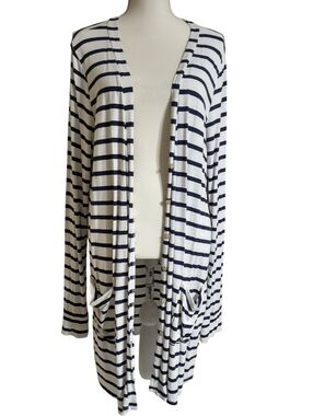 Agnes & Dora Navy/White Striped Open-Front Cardigan